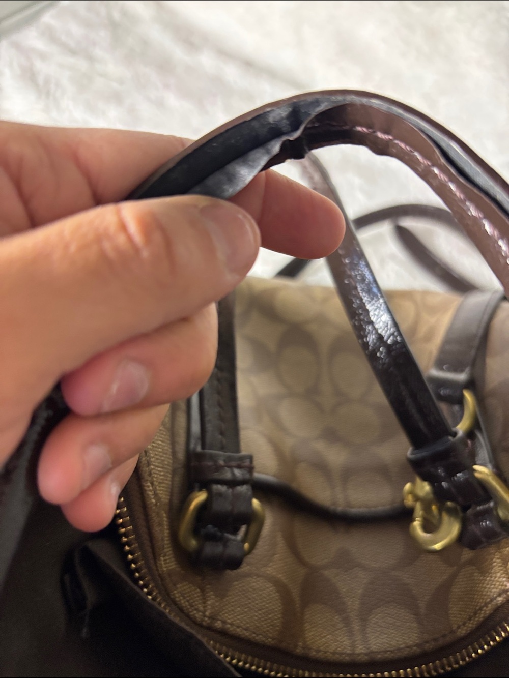Coach Brown Signature Dome Satchel with Dark Brown Trim - Picture 9 of 13